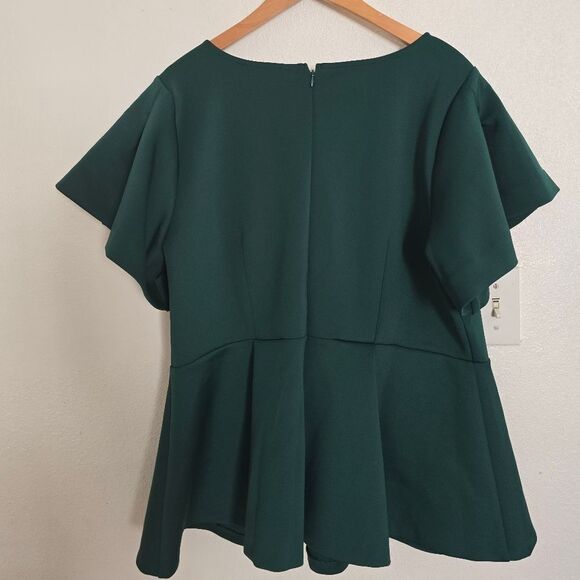 Eloquii Women's Flare Sleeve Peplum Top In Green Size 18 - Picture 7 of 9